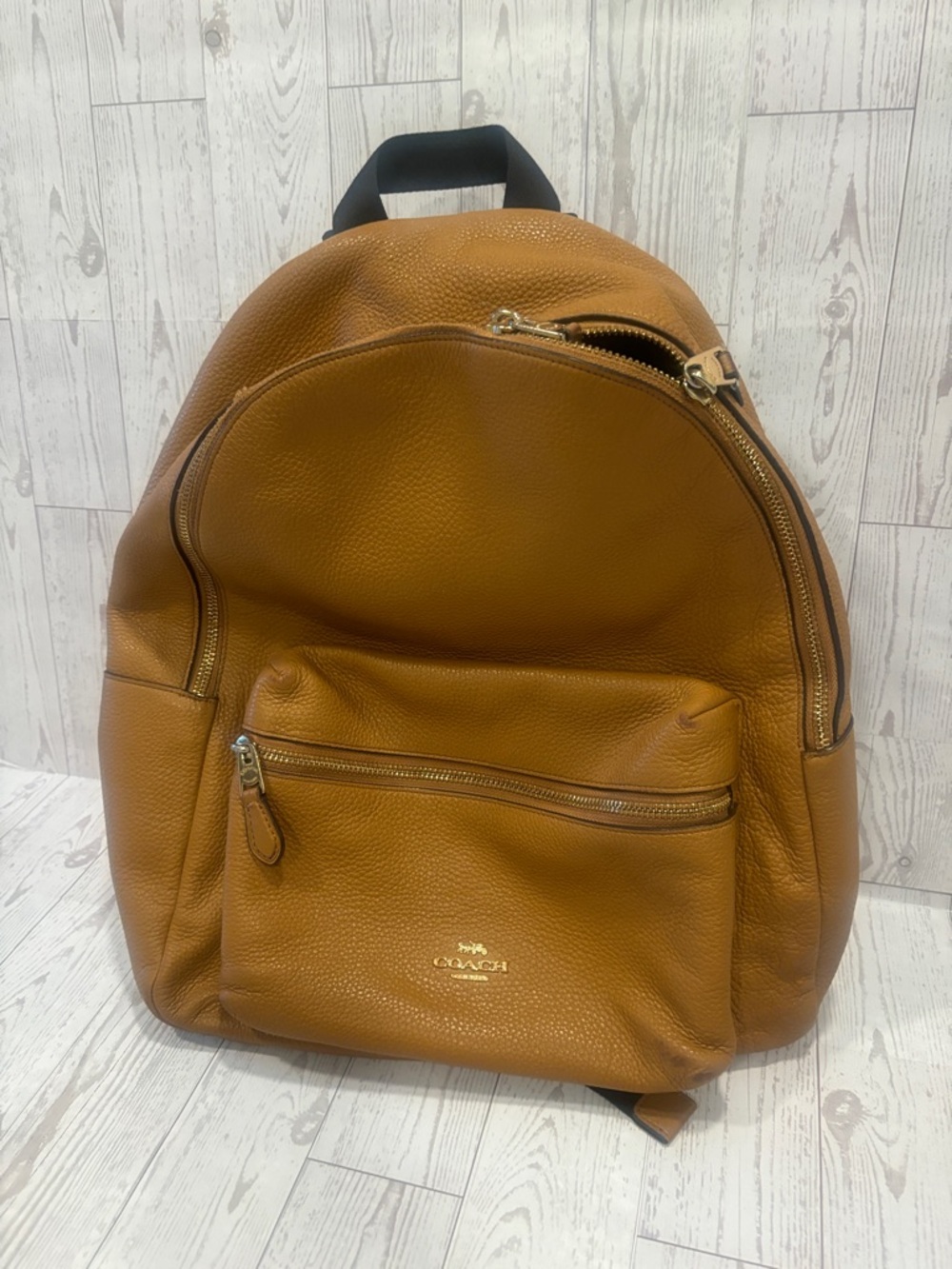 Coach Men's Pebbled Leather Backpack in Tan